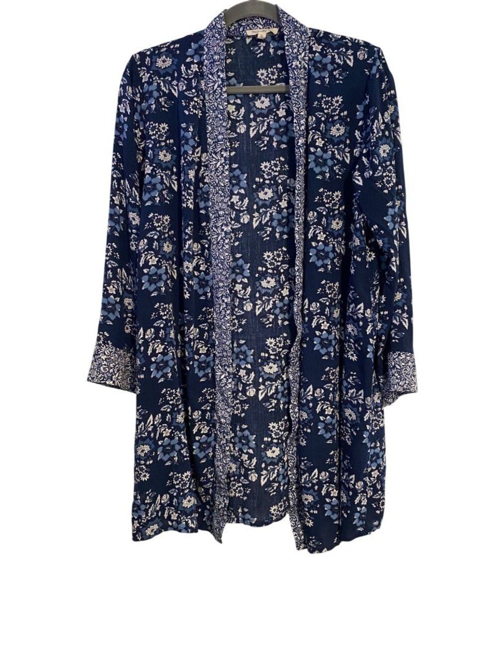 Rebellion Women's S Navy Floral Kimono Cardigan Cover-up Lightweight Open Front
